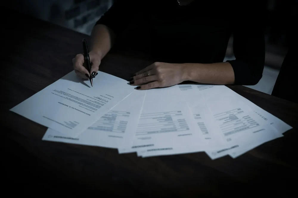 Woman preparing documents