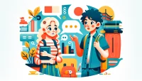 插图：一名困惑的留学生与一名日本人交谈。