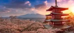 Fuji and temple, symbols of the Kinki and Chubu regions.